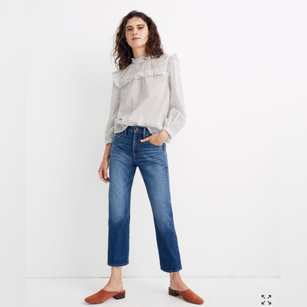 Madewell Mockneck Ruffle Top in Flocked Dot